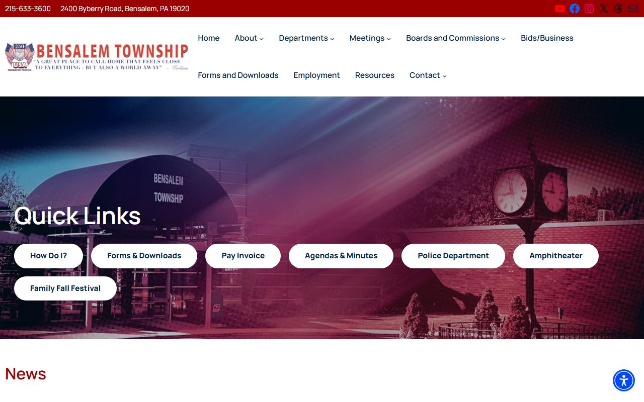 Bensalem Township official website for police blotter records and public safety services