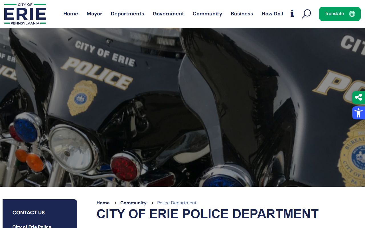 Erie Police Department official website for police blotter records and public safety