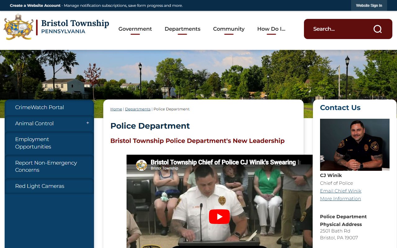 Bristol Township Police Department page for south Levittown police blotter records