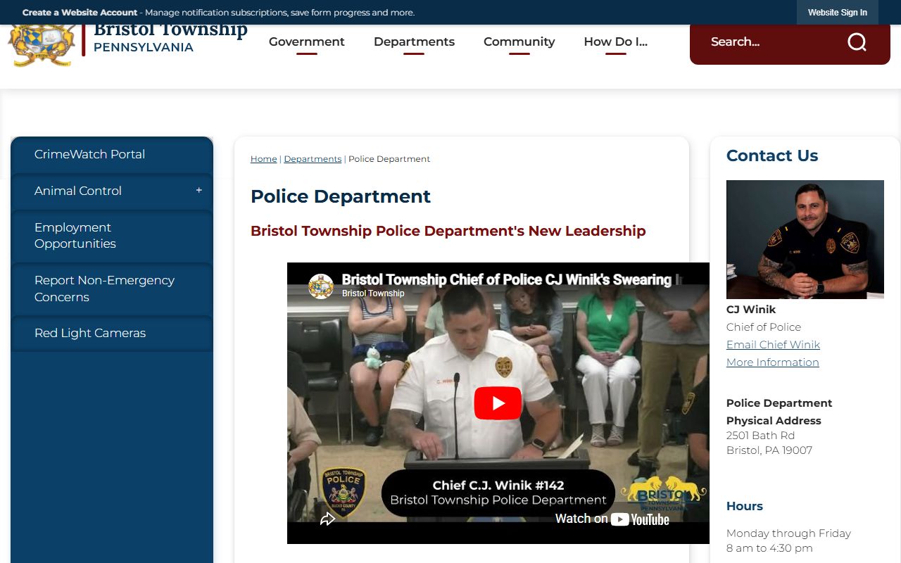 Bristol Township Police Records Division page for Levittown police blotter requests