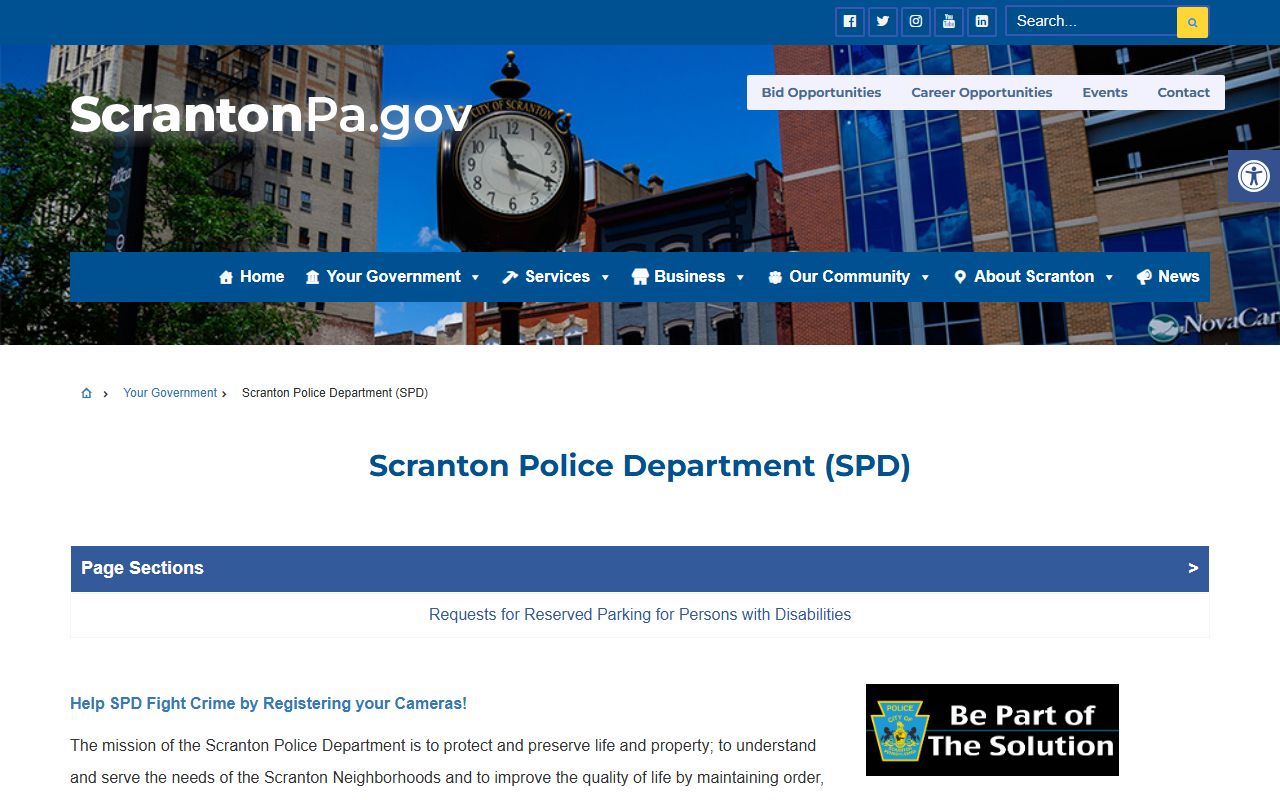 Scranton Police Department official page for police blotter records and public safety