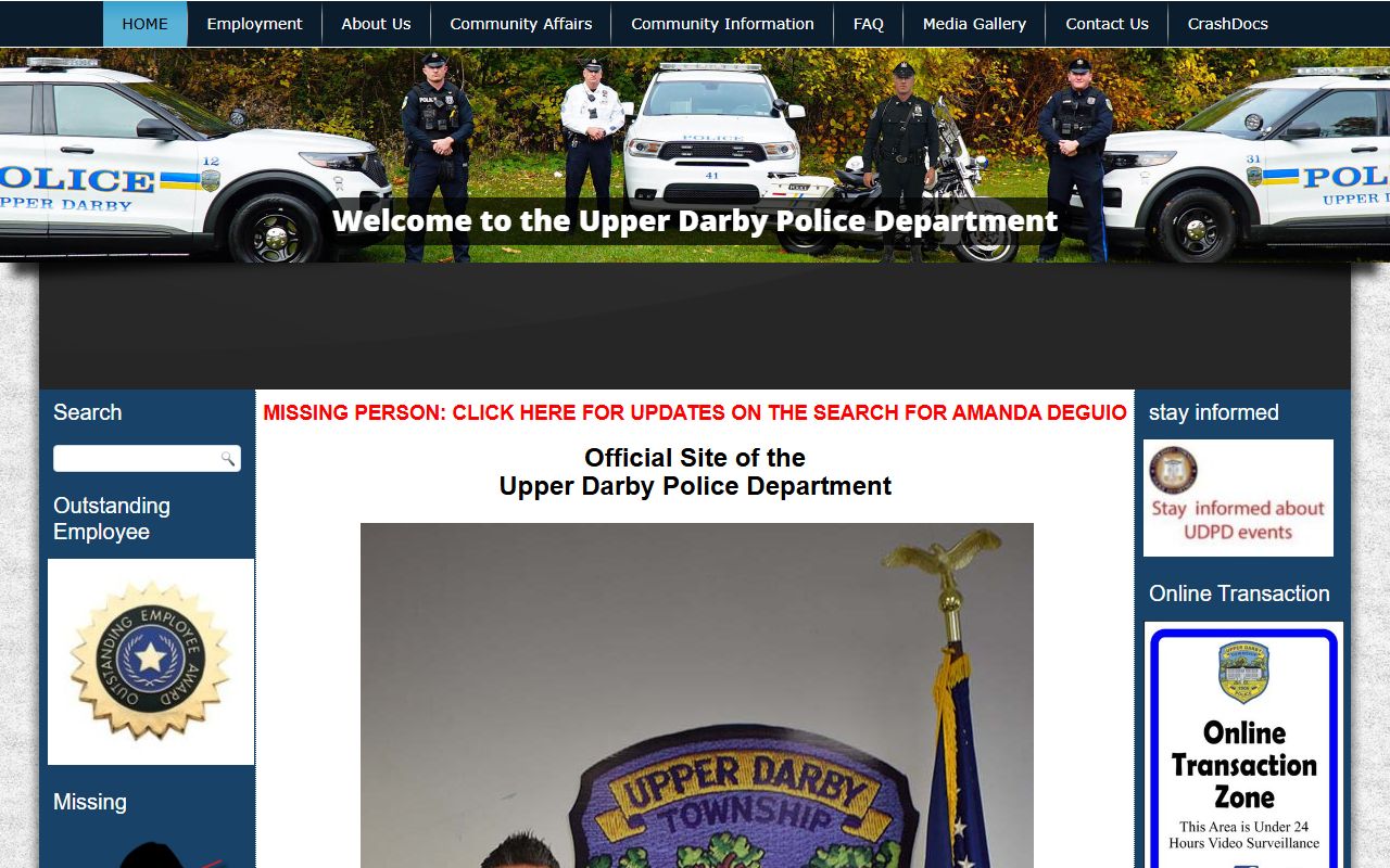 Upper Darby Township Police Department website for police blotter records and public safety