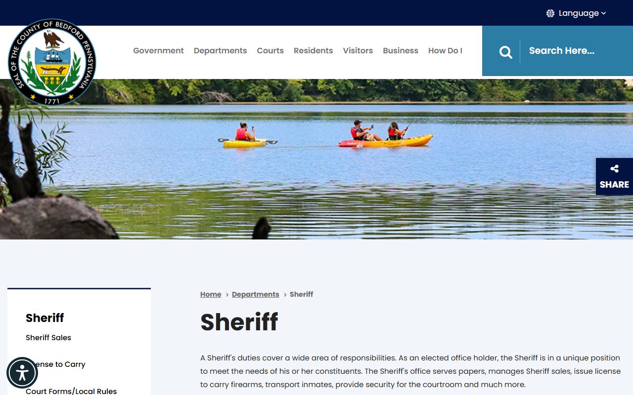 Bedford County Sheriff Department page for police blotter and records requests