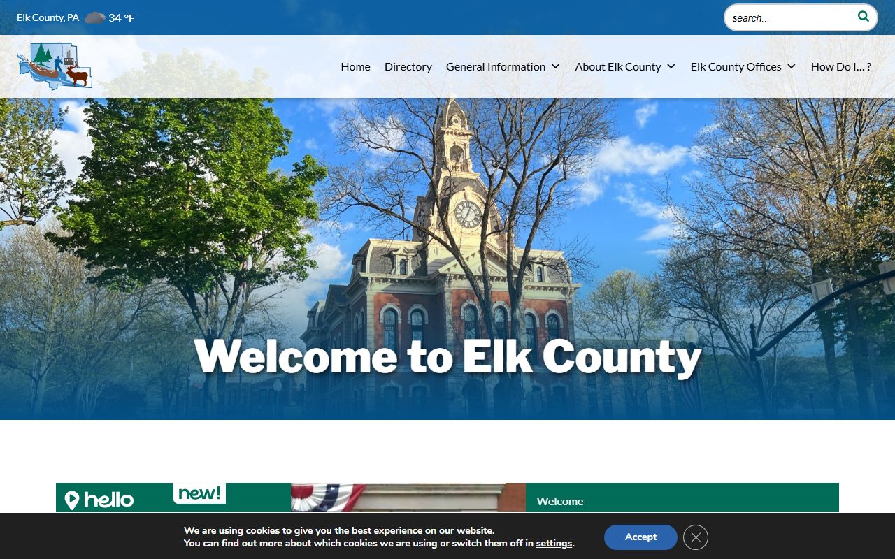 Elk County official homepage for police blotter and government services