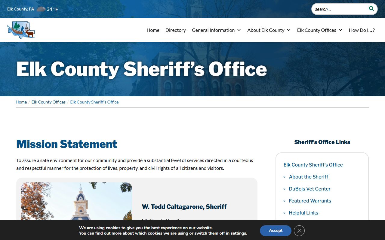 Elk County Sheriff Office website for police blotter and law enforcement records