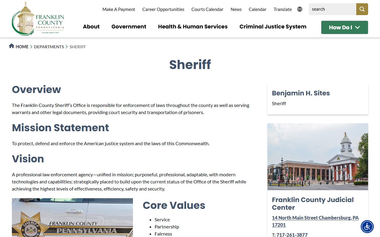 Franklin County Sheriff Department page for police blotter records and law enforcement services