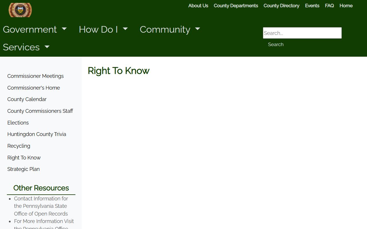 Huntingdon County Right-to-Know page for police blotter records requests