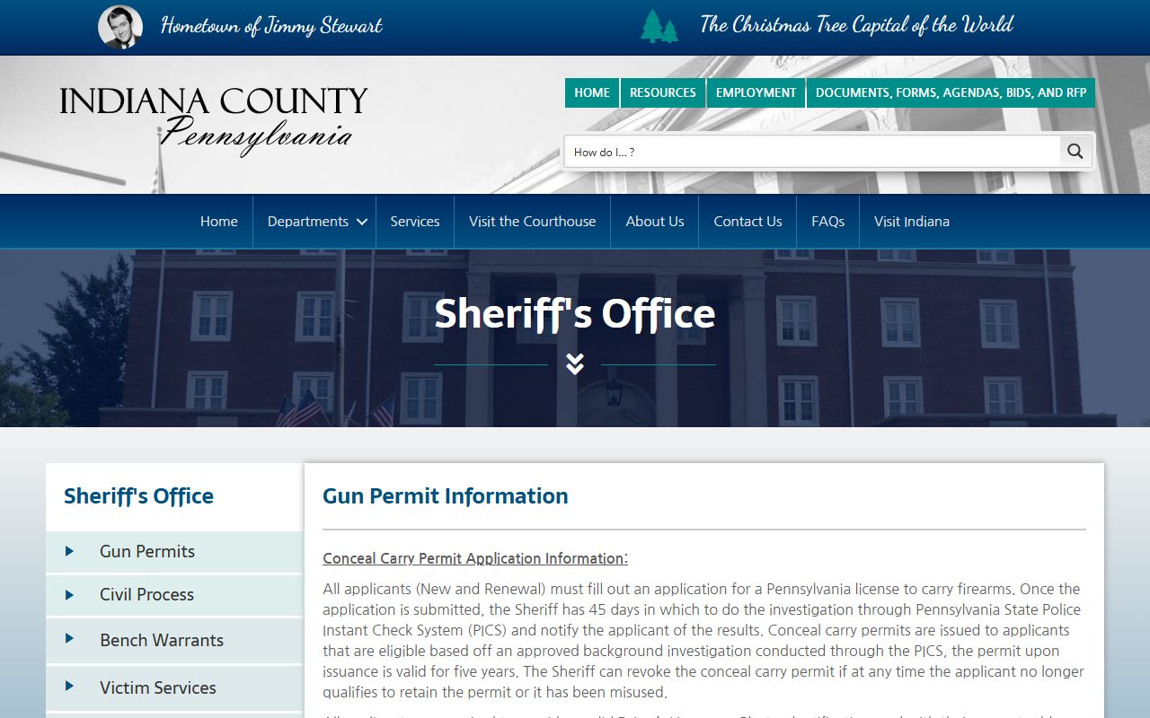 Indiana County gun permit information page from Sheriff's Office website