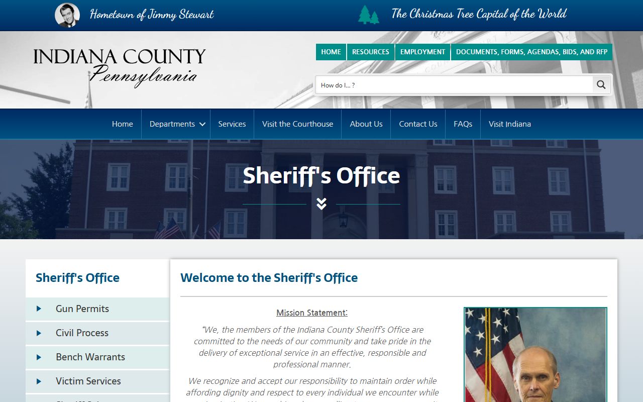 Indiana County Sheriff Office page for police blotter and law enforcement records