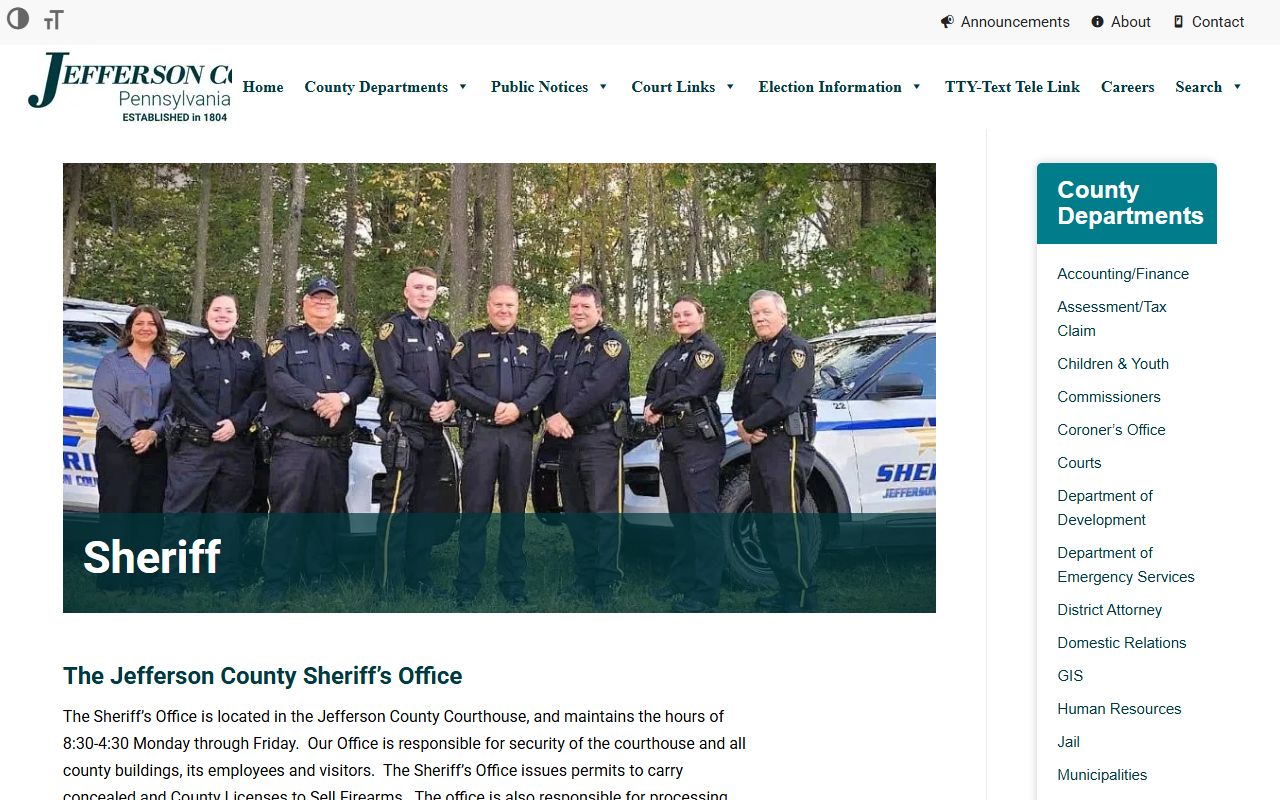 Jefferson County Sheriff Office page for police blotter records and public safety
