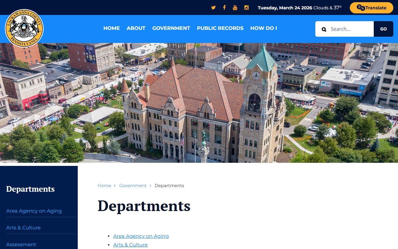 Lackawanna County departments page for Sheriff and public records access