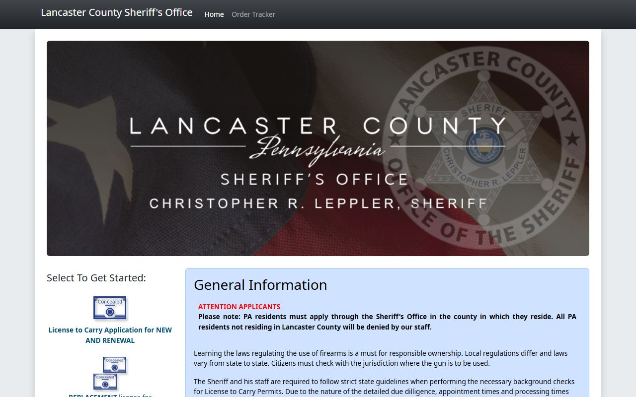 Lancaster County License to Carry Firearms online application portal