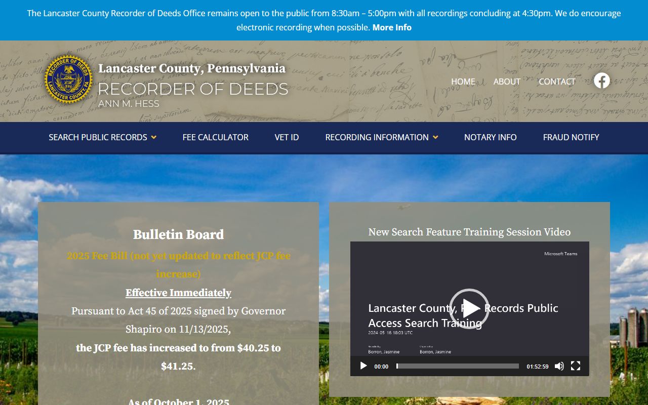 Lancaster County Recorder of Deeds website for public records and law enforcement related documents