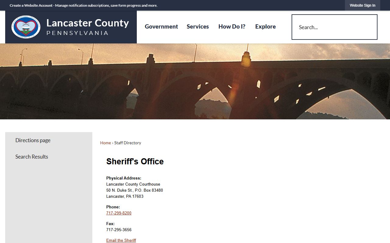 Lancaster County Sheriff Office directory page for police blotter and law enforcement records