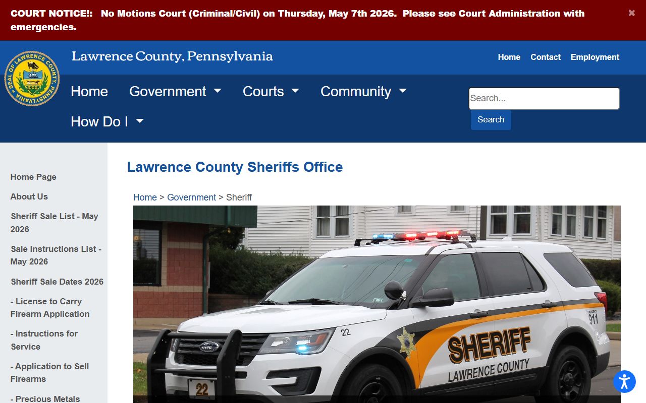 Lawrence County Sheriff Office website for police blotter records and public safety