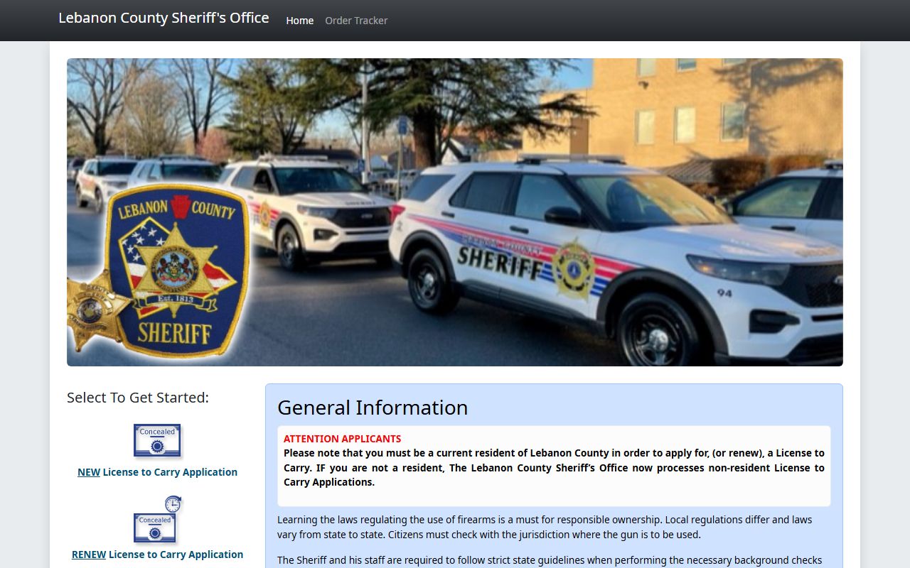 Lebanon County License to Carry Firearms portal from Sheriff's Office