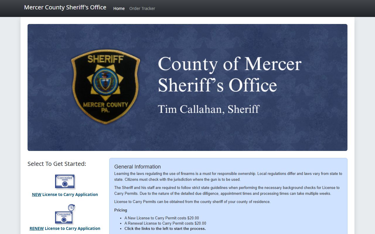 Mercer County Sheriff License to Carry online portal related to law enforcement records