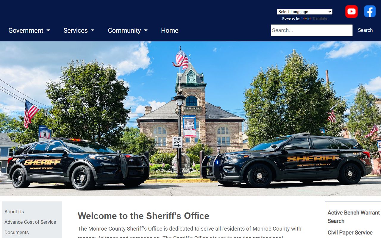Monroe County Sheriff Office page for police blotter records and active warrant search