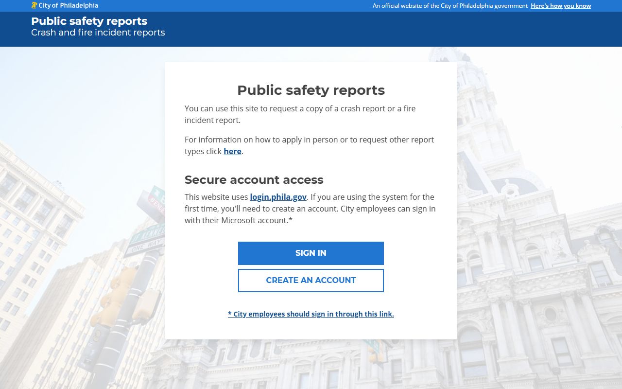 Philadelphia crash reports portal for requesting police accident records