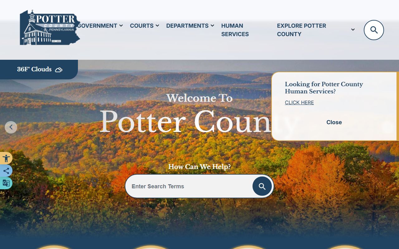 Potter County official website for police blotter records and Sheriff's Office access