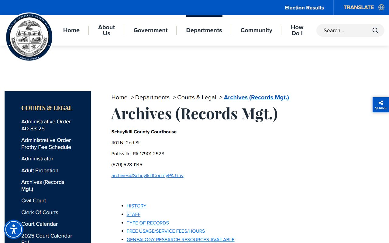 Schuylkill County Archives page for historical court and criminal records