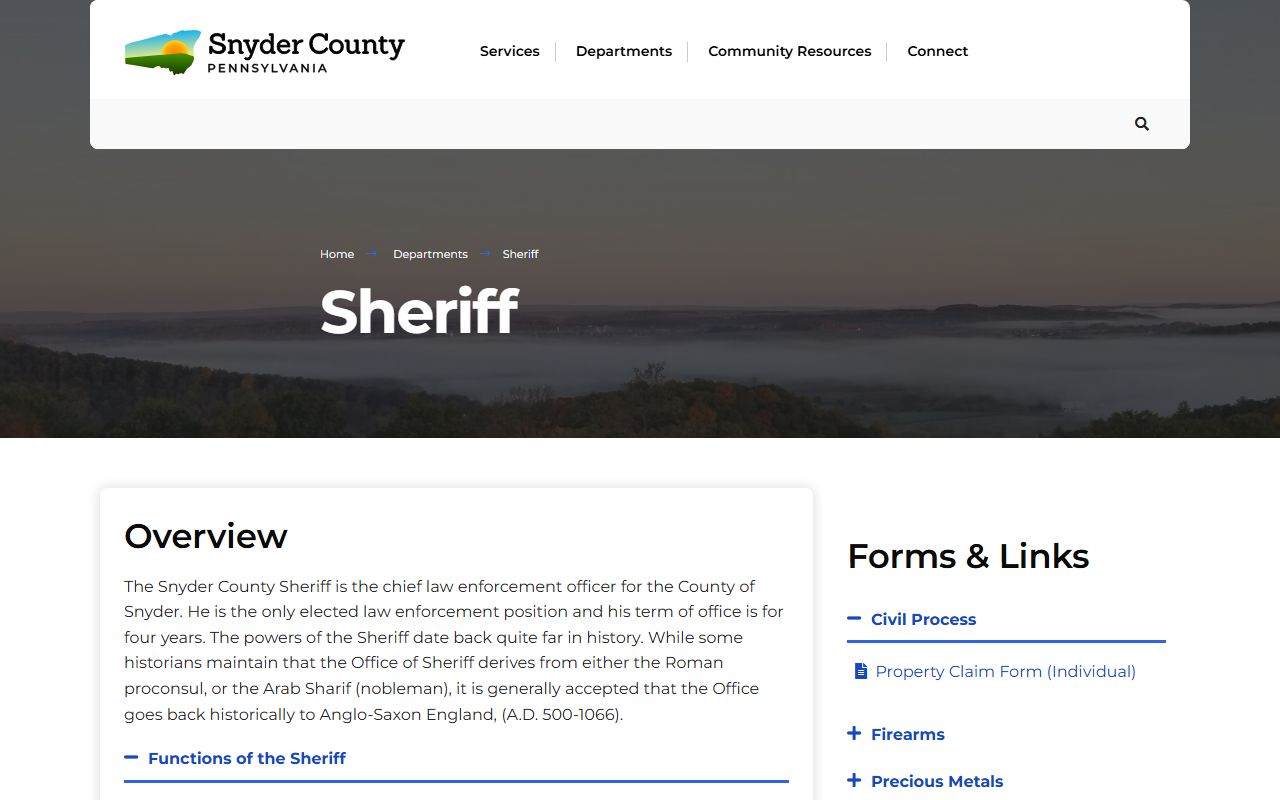 Snyder County Sheriff Office page for police blotter records and K-9 unit information