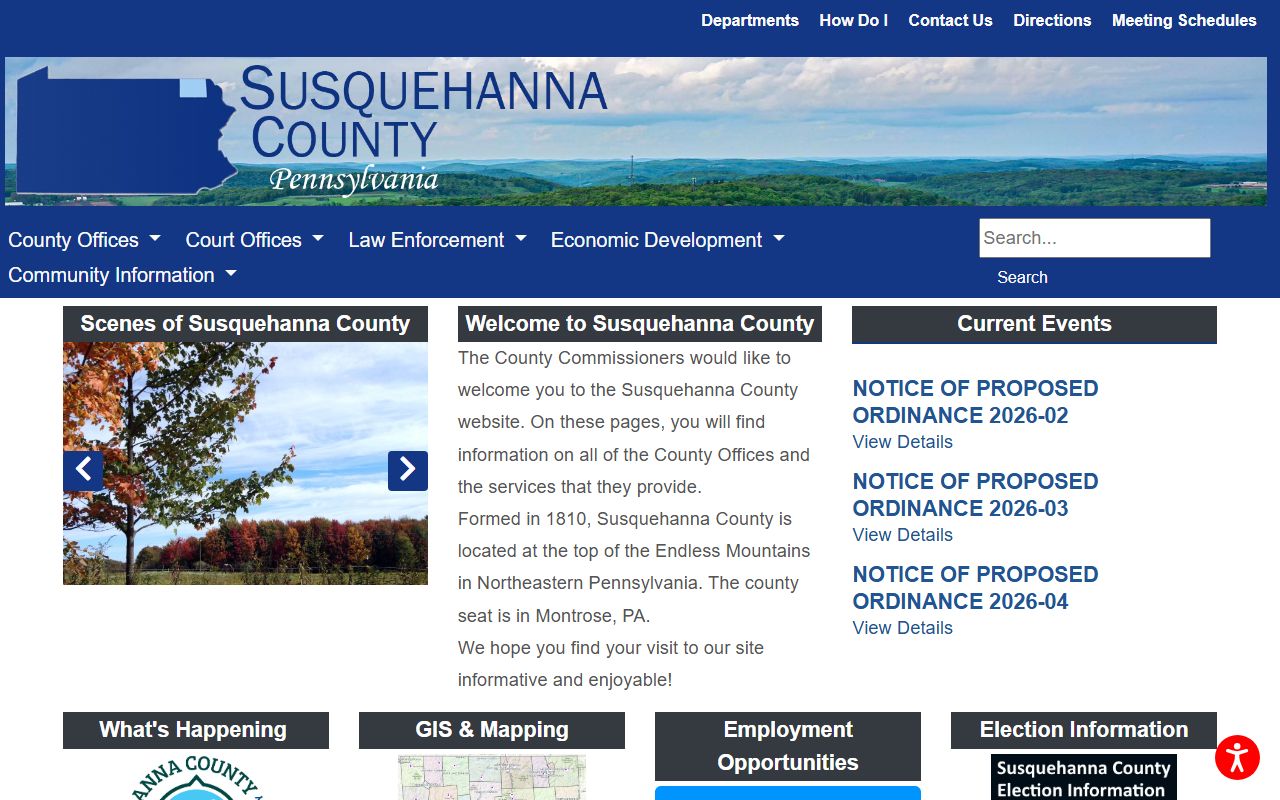 Susquehanna County official website for police blotter records and Sheriff's Office access