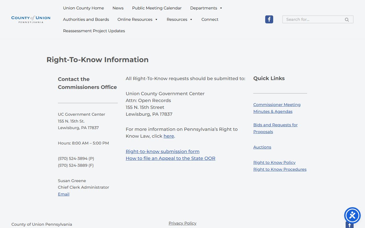 Union County Right-to-Know page for police blotter records requests