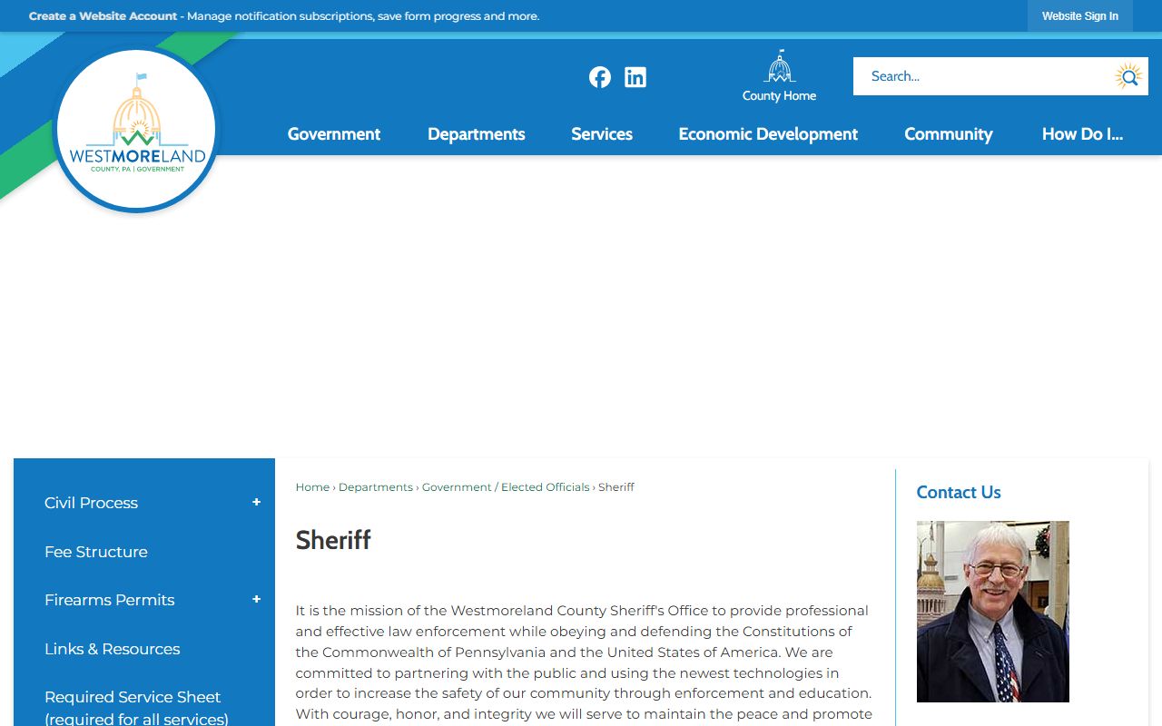Westmoreland County Sheriff Office page for police blotter records and law enforcement