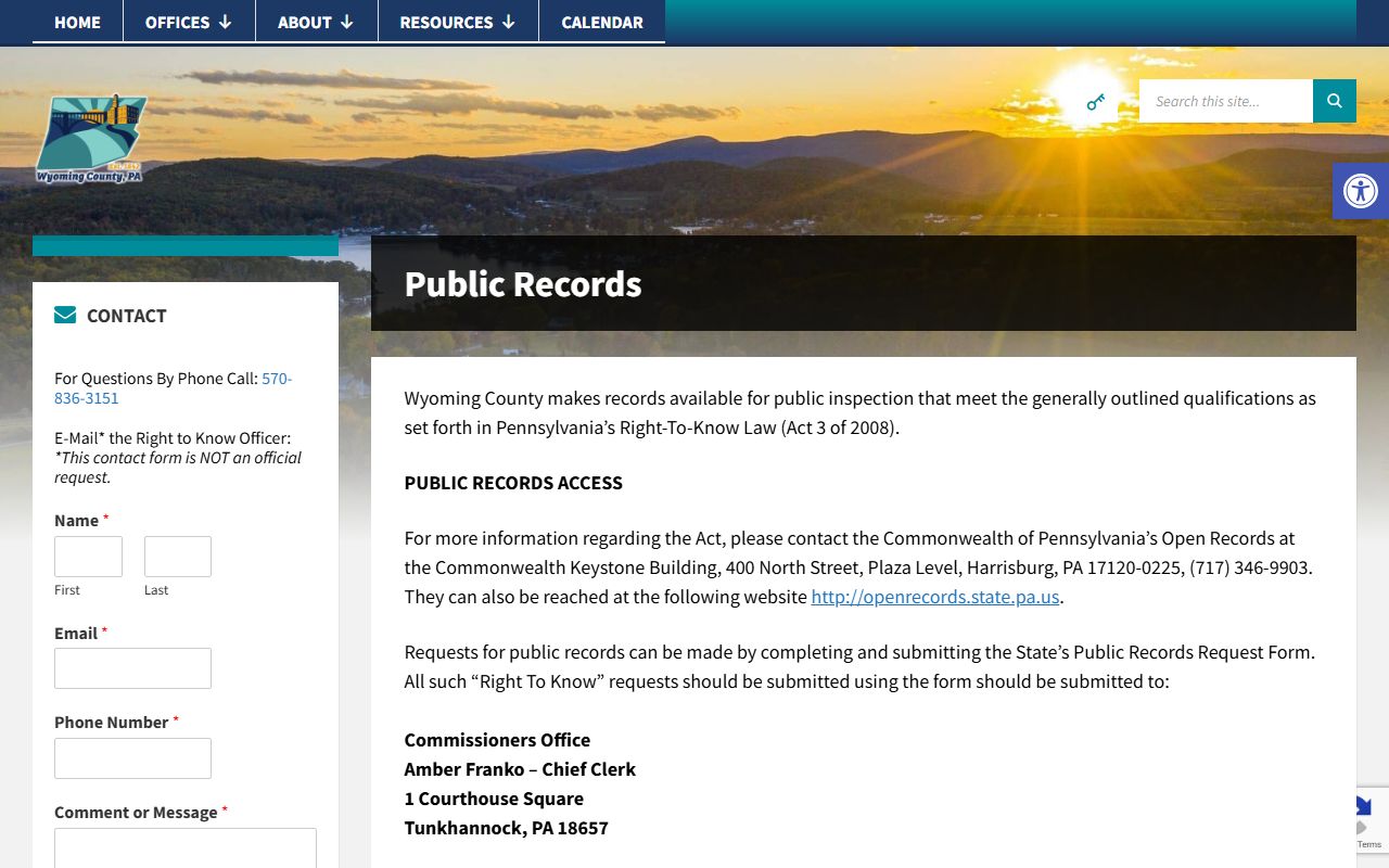 Wyoming County Right-to-Know page for police blotter records requests