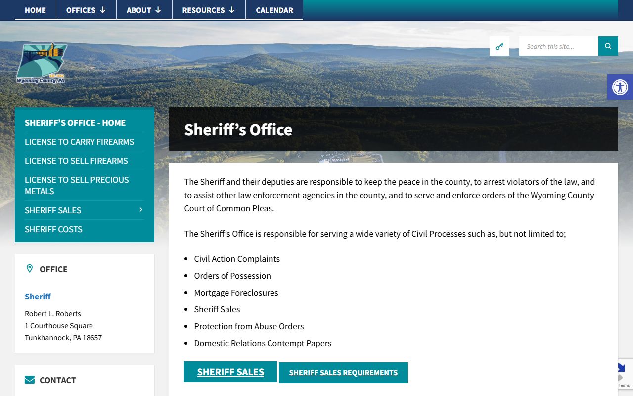 Wyoming County Sheriff Office page for police blotter records and law enforcement services