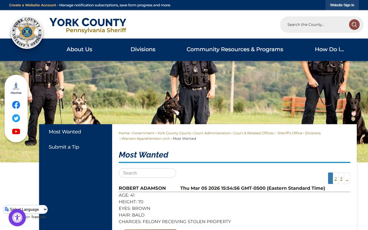 York County Most Wanted fugitives list with photos and charges