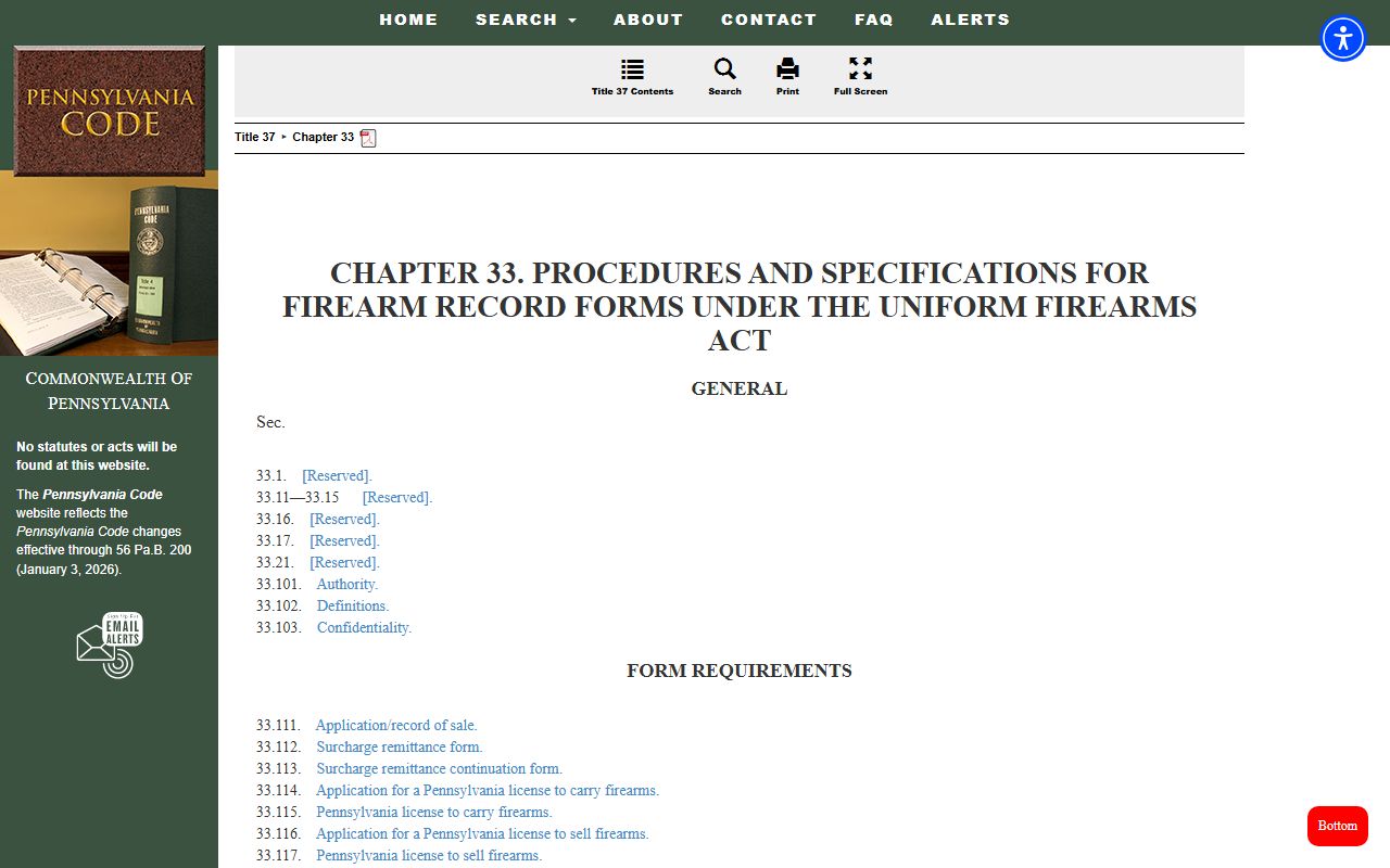 Pennsylvania Code firearm records regulations related to police blotter