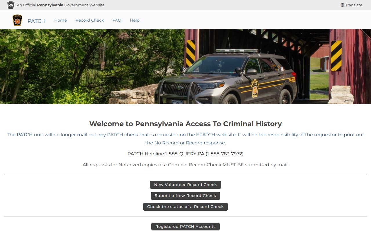 Pennsylvania ePATCH criminal history system for police blotter background checks